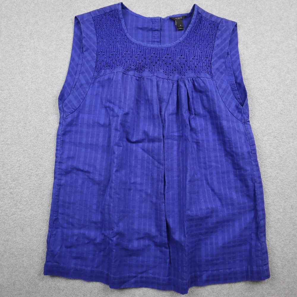 J. Crew Top Womens 2 Sleeveless Eyelet Smocked Blue Tonal Check Cotton Blouse